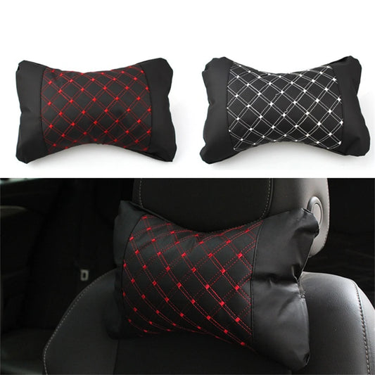 2 Pieces Universal Car Red White Line Leather Headrest Cushion Pad