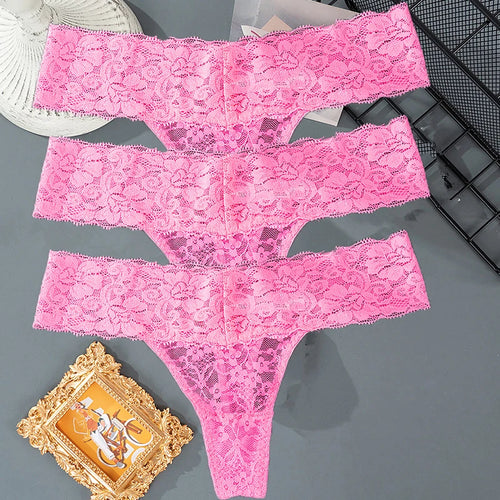 3PCS Lace Floral Women Panties Low Waist Breathable Briefs Female