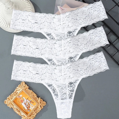 3PCS Lace Floral Women Panties Low Waist Breathable Briefs Female