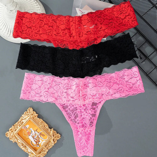 3PCS Lace Floral Women Panties Low Waist Breathable Briefs Female