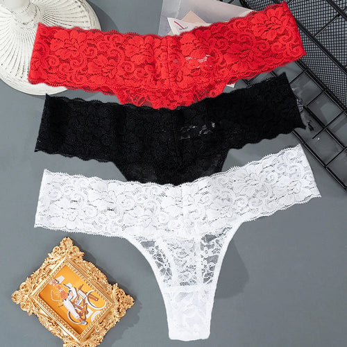 3PCS Lace Floral Women Panties Low Waist Breathable Briefs Female