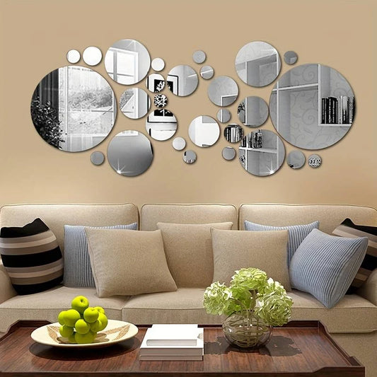 26 PCs 3D Acrylic Mirror Wall Stickers, Round Mirror, DIY Bedroom,