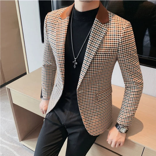 2024 Autumn Winter Korean  Houndstooth Blazer Jackets Fashion Color